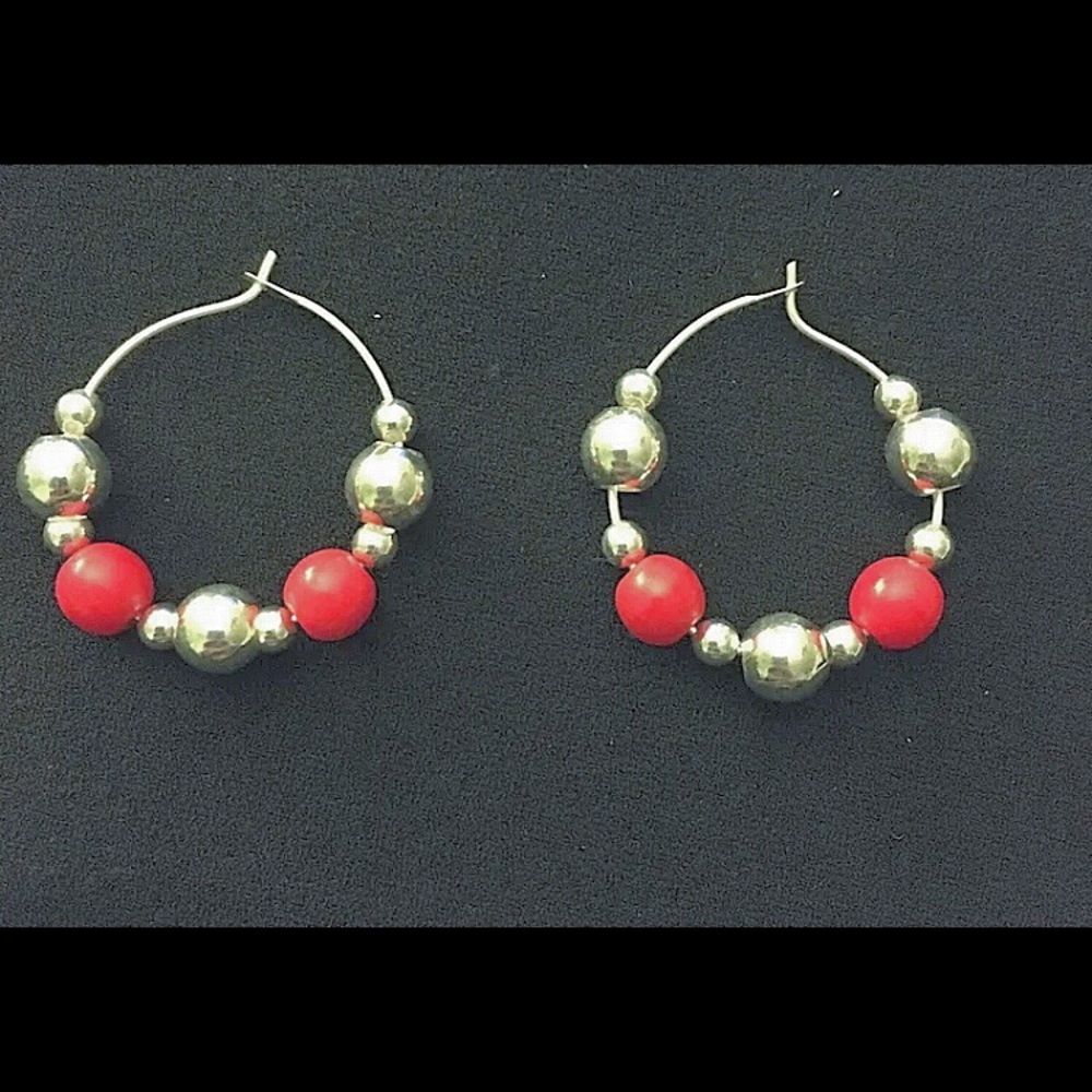 handmade red & silver hoops